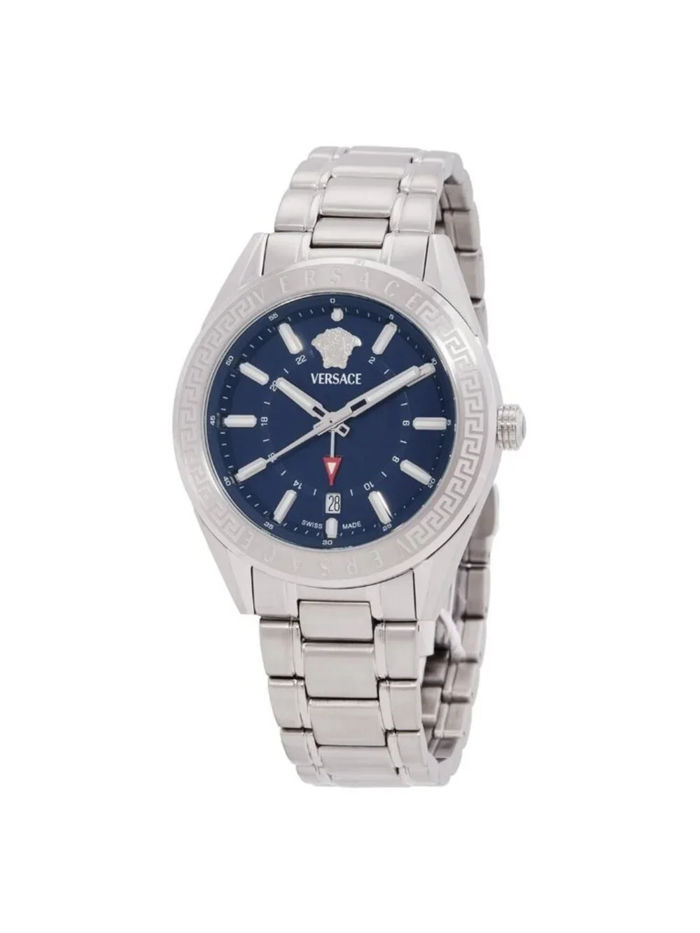 NWT Versace V-Code GMT Quartz Blue Dial Men's Watch
